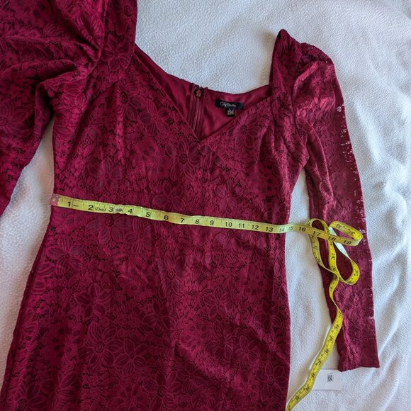 City Studio Women's Large Lace Mini Bodycon Dress Dark Red Slim Red NWT - Picture 10 of 16